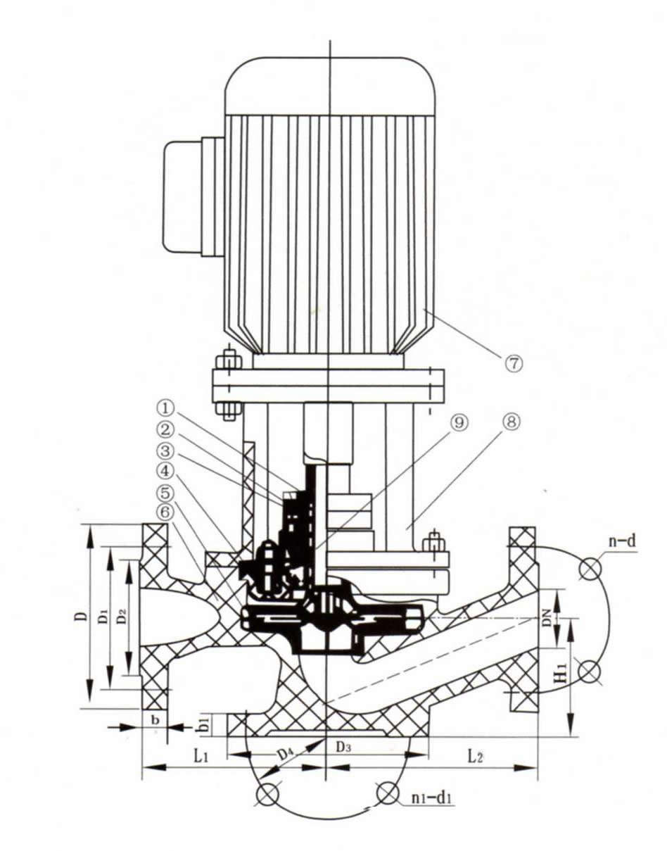 SL型酚醛玻璃钢管道泵结构图